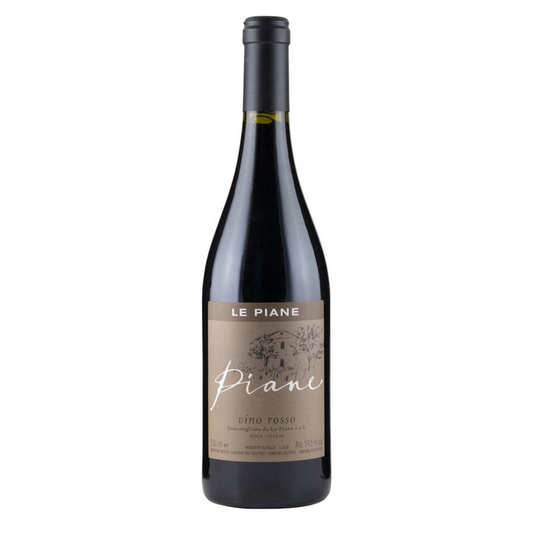 Le Piane Rosso red wine bottle, 2018, dark glass with cream label