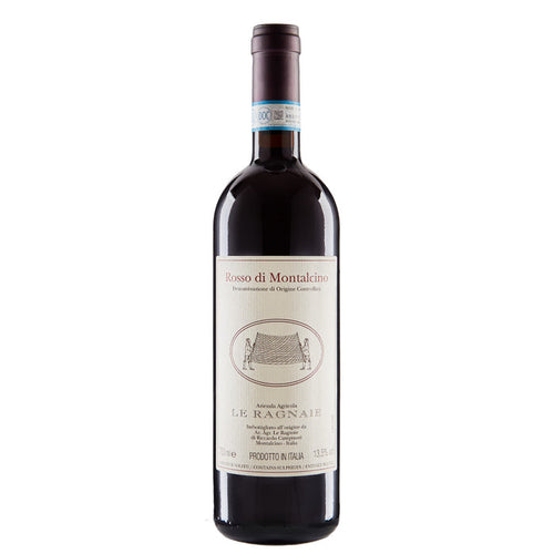 Le Ragnaie Montalcino red wine bottle with dark glass and front label