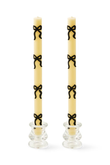 MacKenzie Childs: Black Bow Dinner Candles - Set of 2 - B Social Boutique