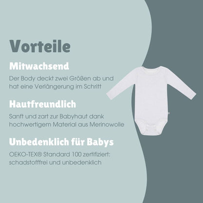 Merinowolle Langarm-Body | Essential Grau
