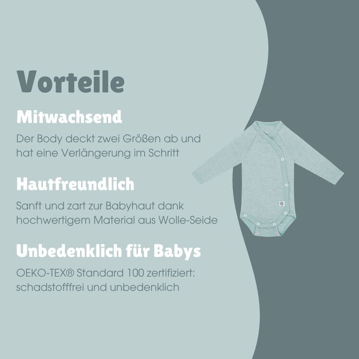 Merinowolle Langarm-Wickelbody | Essential Mint