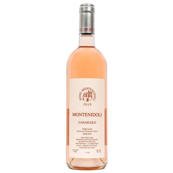 Montenidoli Canaiuolo rosé wine bottle with silver cap and cream label