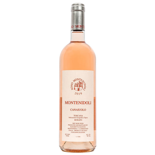 Montenidoli Canaiuolo rosé wine bottle with silver cap and cream label