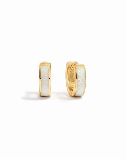 Opal Enamel Huggie Earrings