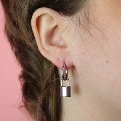 Small Padlock Hoop Earrings