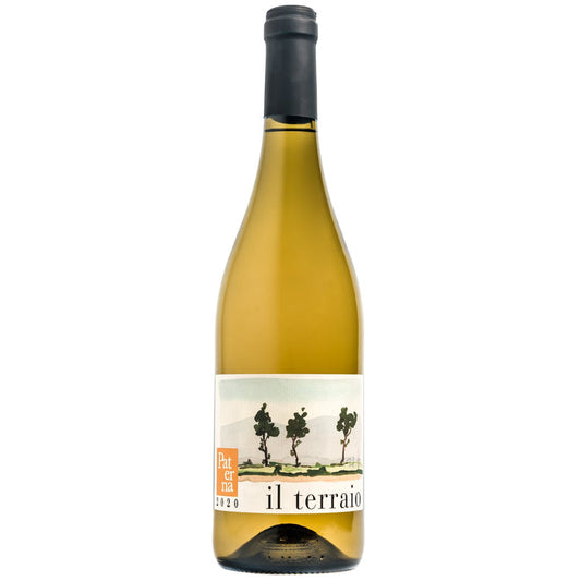 Paterna Il Terraio Bianco 2022 white wine bottle, white label, dark cap
