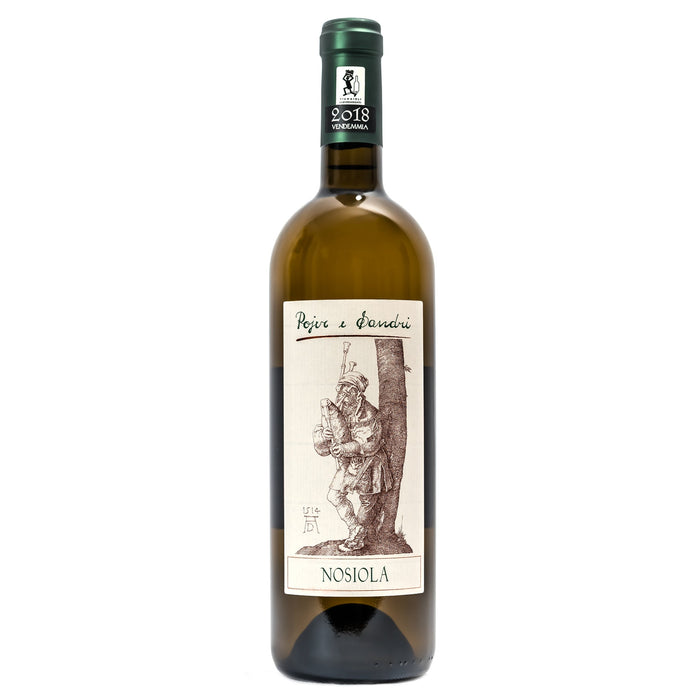 Green wine bottle with illustrated label and NOSIOLA text