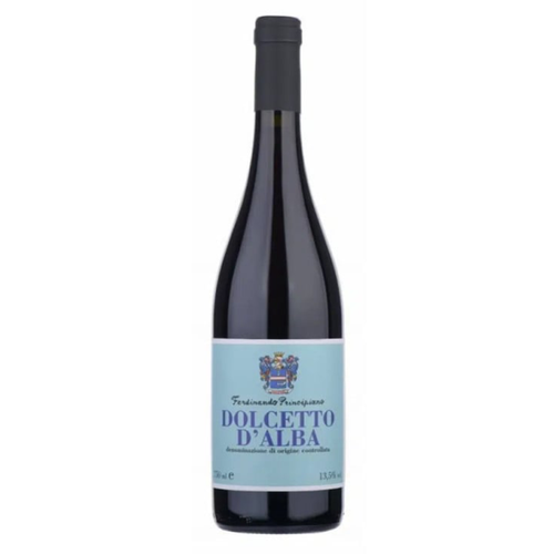 Principiano Dolcetto d'Alba 2023 red wine bottle with light label