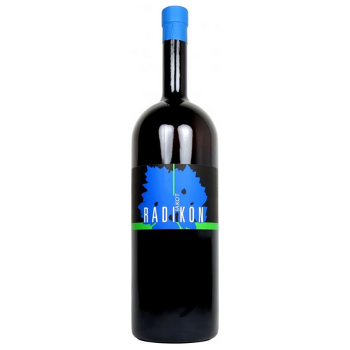 Radikon Jakot Bianco 2020 wine bottle, dark glass with blue cap and label