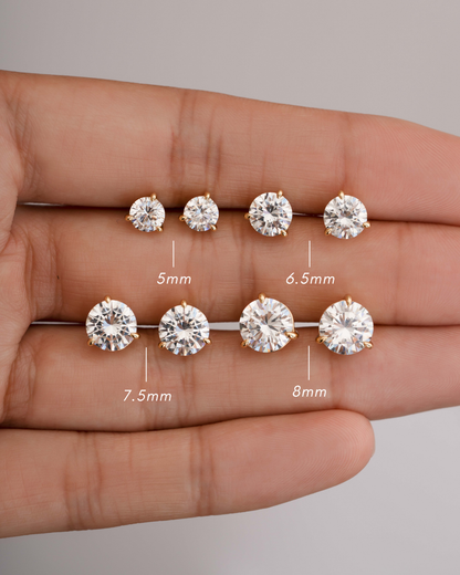 6.5mm Round Solitaire Stud Earrings