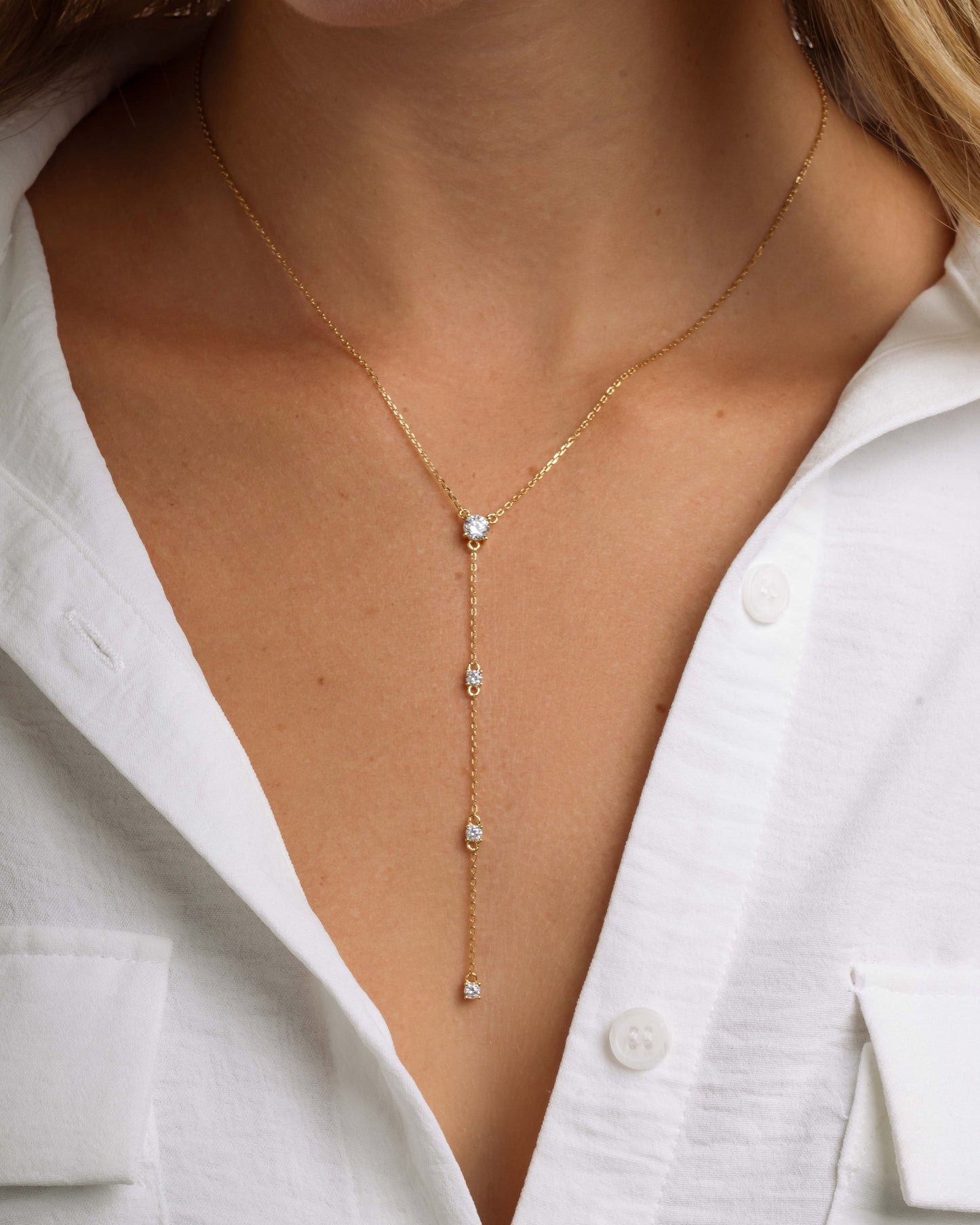 Round Diamond Lariat Necklace