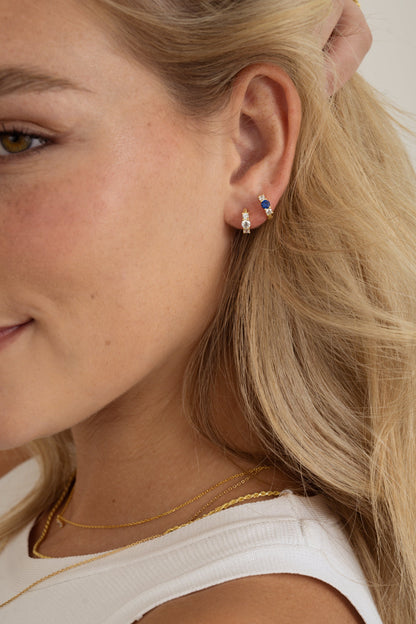 Sapphire Three Stone Huggie Hoops