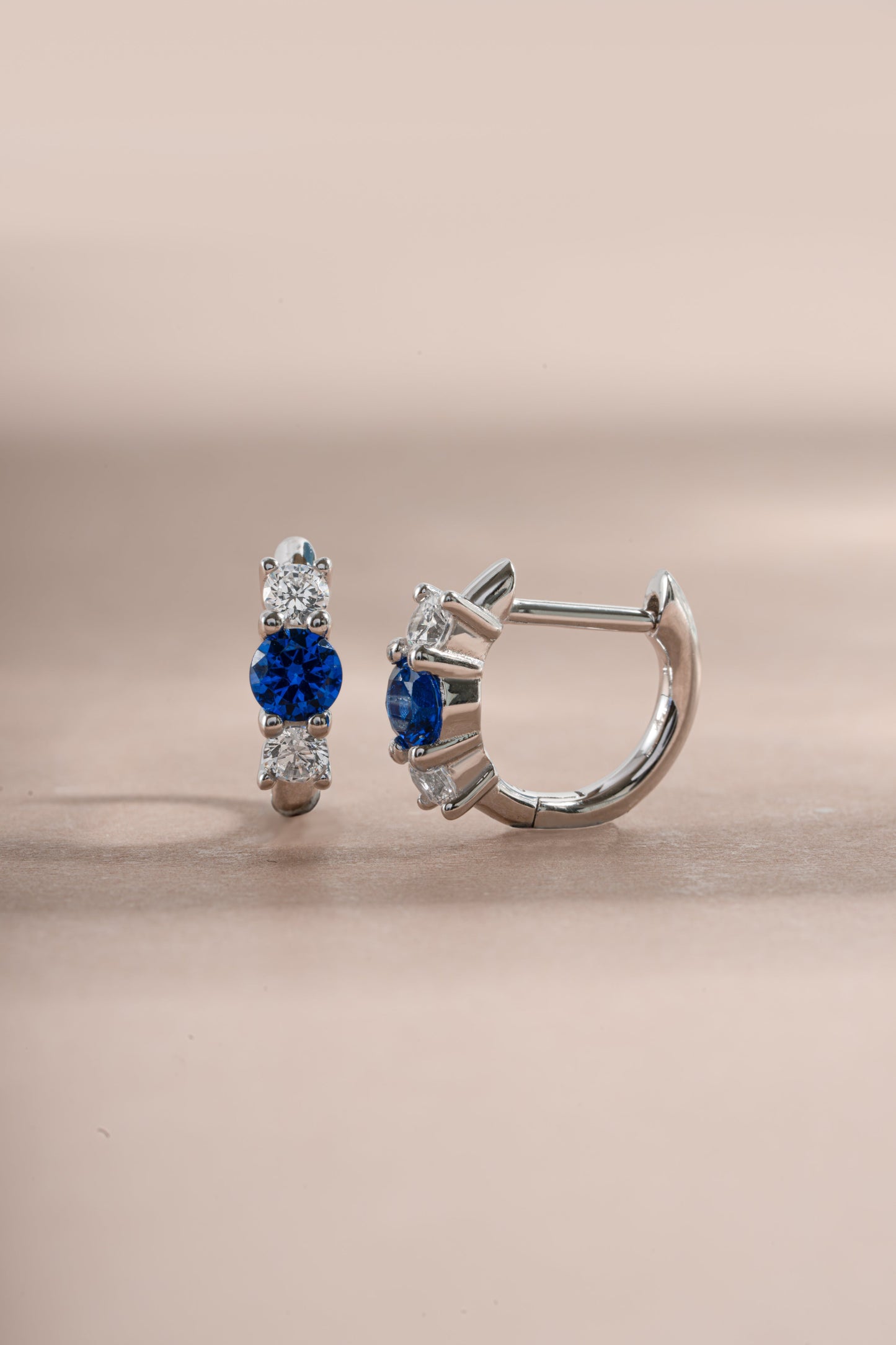 Sapphire Three Stone Huggie Hoops