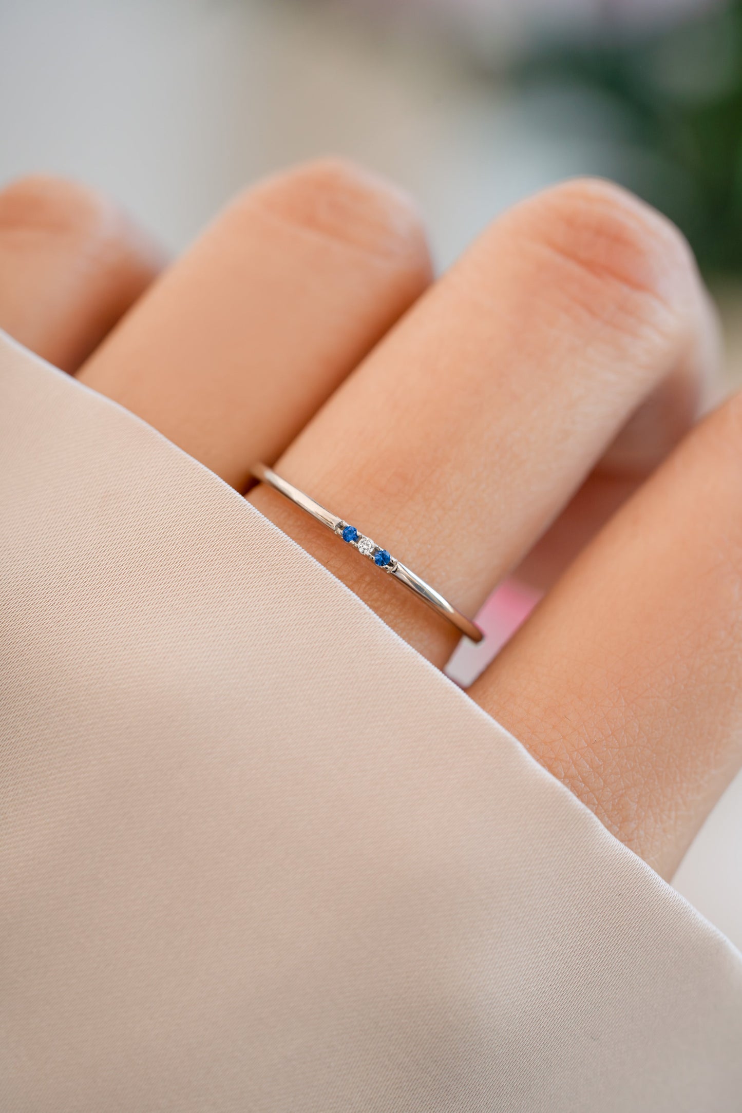 Sapphire 3 Stone Diamond Ring