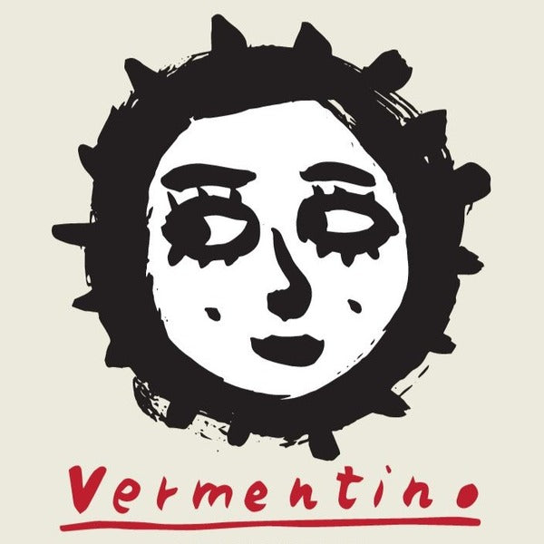 Sequerciani Vermentino 2023 wine label with face illustration and red “Vermentino” text