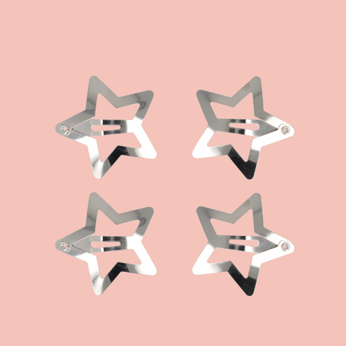Silver Star Hair Clips (Set of 4)