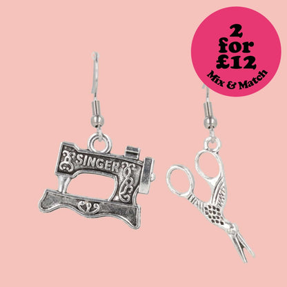 Singer Sewing Machine & Scissor Earring Mix