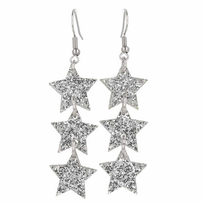 Silver Glitter Star Trio Earrings