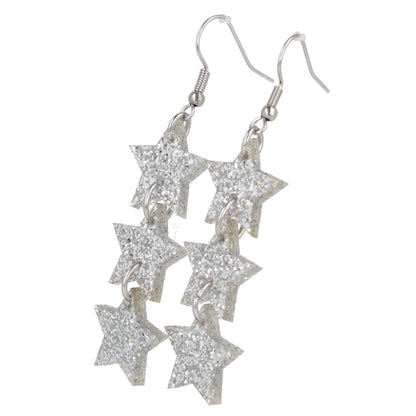 Silver Glitter Star Trio Earrings