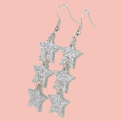 Silver Glitter Star Trio Earrings