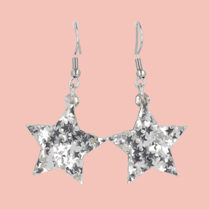 Silver Stellar Confetti Star Earrings