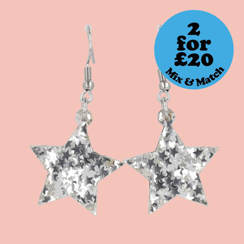 Silver Stellar Confetti Star Earrings