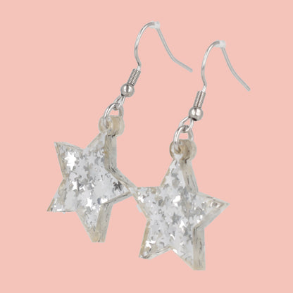 Silver Stellar Confetti Star Earrings
