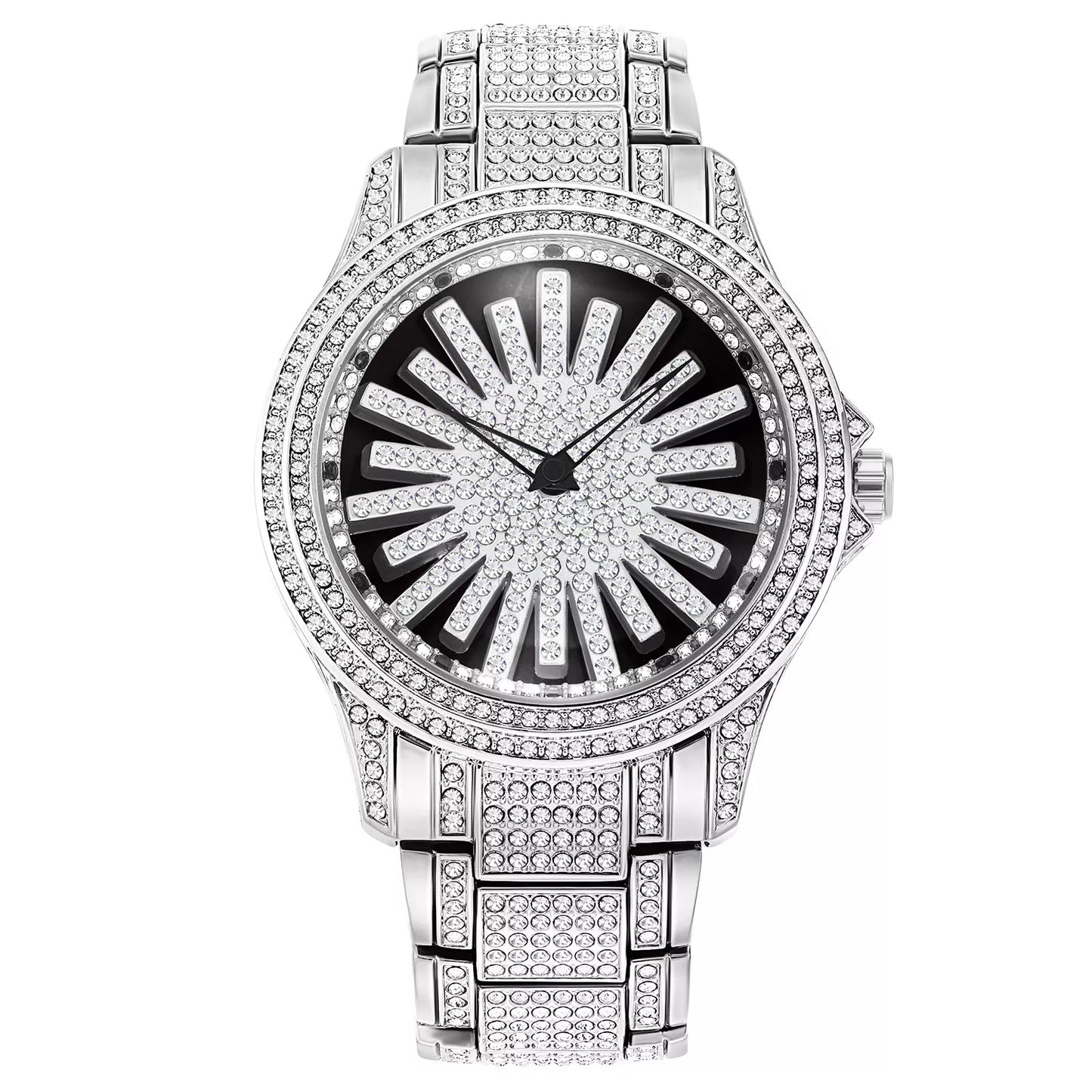 Men's Iced-Out Watch with Rotating Dial ‚Äì Sparkling Crystals, Precise Quartz & Butterfly Clasp