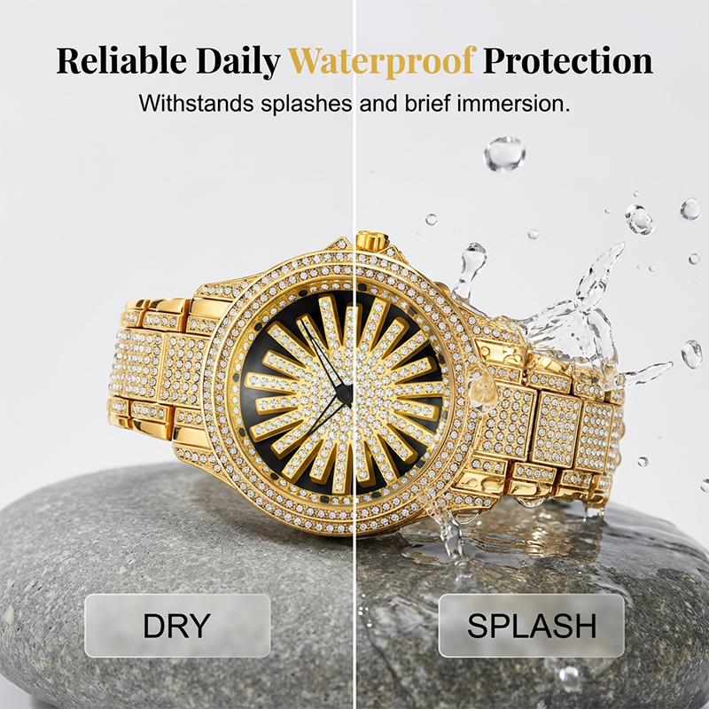 Men's Iced-Out Watch with Rotating Dial ‚Äì Sparkling Crystals, Precise Quartz & Butterfly Clasp