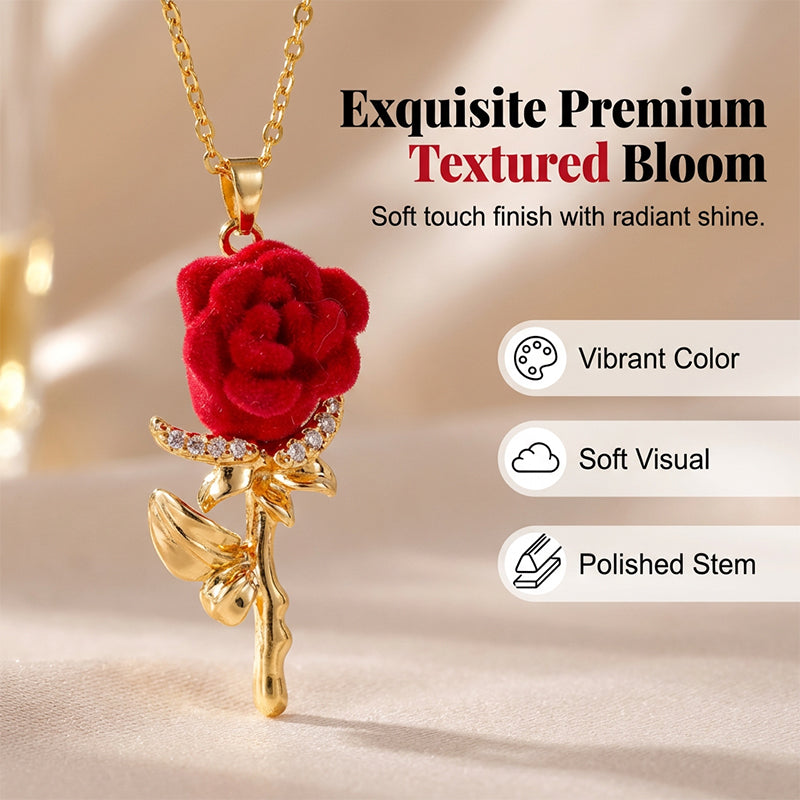 ‚ú® Elegant Red Rose Pendant Necklace ‚Äì Velvet Bloom, Crystal Accents, Gold-Tone ‚ú®