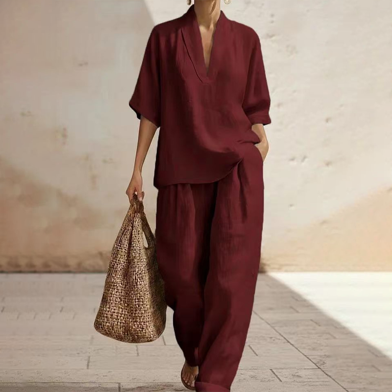 üì¢üì¢40% OFF !! ‚è∞Women's Casual V-Neck Top and Wide-Leg Trousers Setüëöüëñ