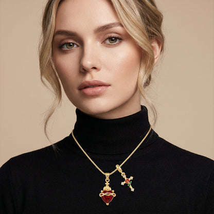 üíñSacred Heart & Rose Cross Pendant Necklace