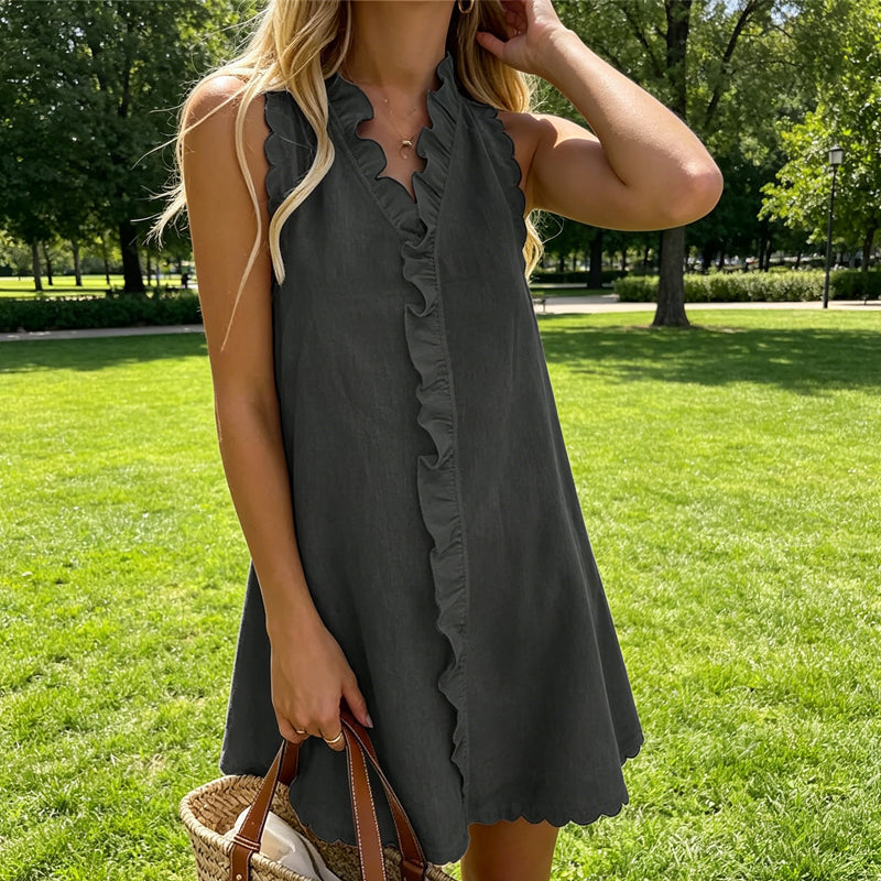 üì¢üì¢40% OFF !! ‚è∞Women's Ruffle Trim Button-Front Mini Dress
