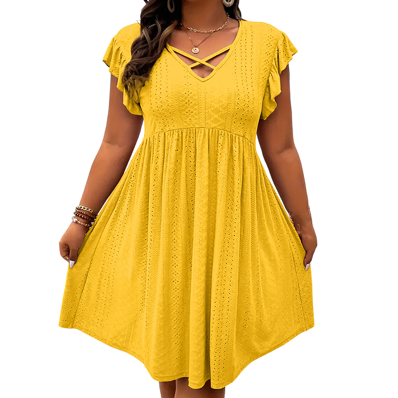 üëó  Women's Criss-Cross V-Neck Flutter Sleeve Flowy Dress