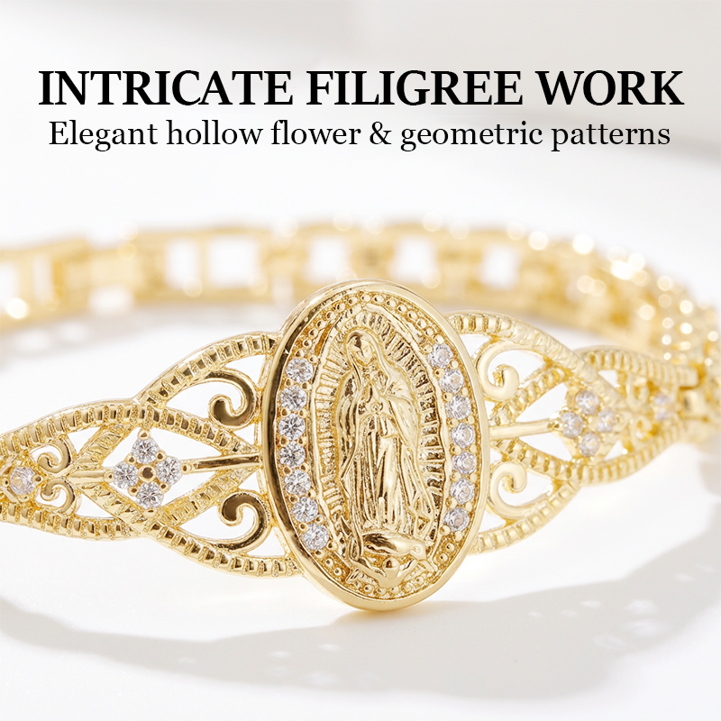 Elegant Hollow Flower Virgin Mary Bracelet ‚ú®