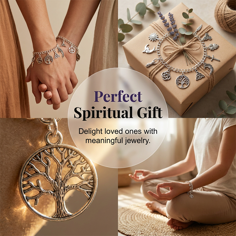 üìø LIMITED-TIME 30% OFF! ‚ú® Vintage Pagan Charm Bracelet ‚Äì Spiritual Symbols, Antique Silver, Bohemian Style üåô
