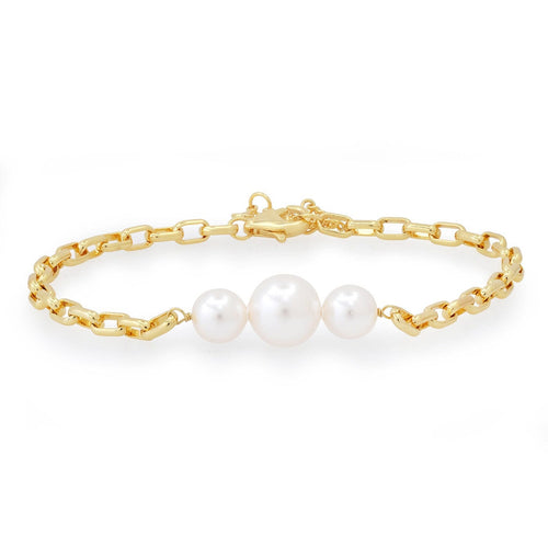 Chain Link Bracelet with 3 Pearls