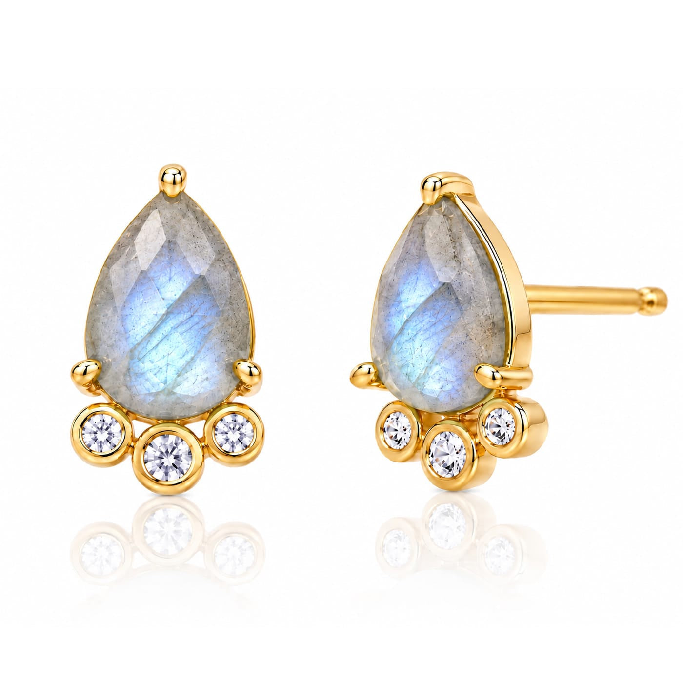 Cat's Eye And Cz Tear Shaped Post