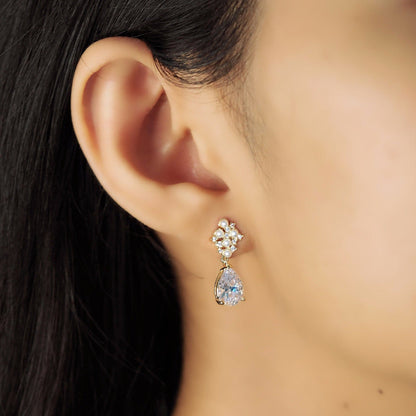Freshwater Pearl and CZ Drop Earrings