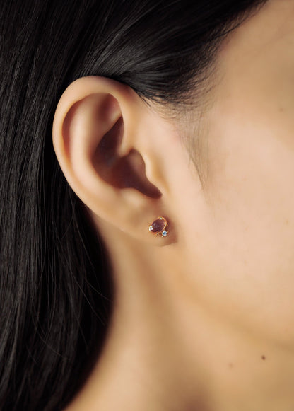 Glass Oval Stud With Tiny Star Accent