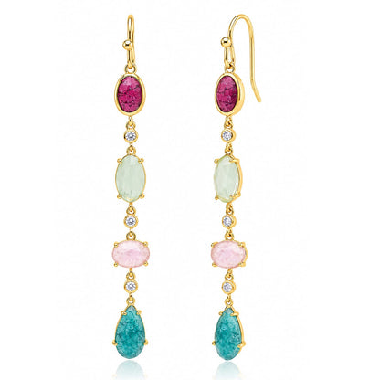 Gold 4 Stone Linear Drop Earring