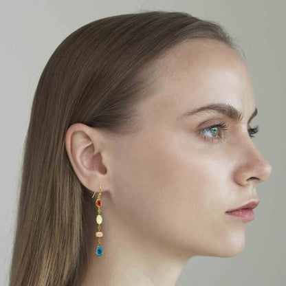Gold 4 Stone Linear Drop Earring