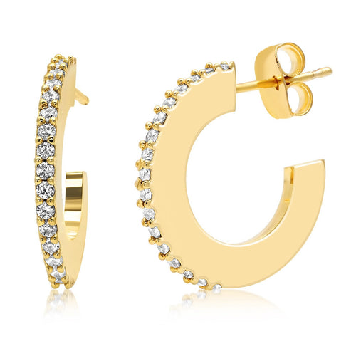 Gold Open Hoops With Pave Accents