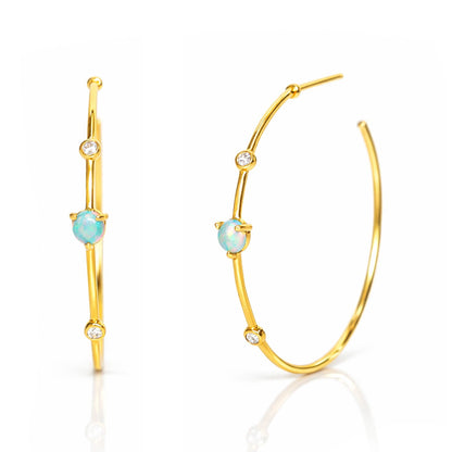 Gold Vermeil Large Hoop With Opal And Cz Detailing
