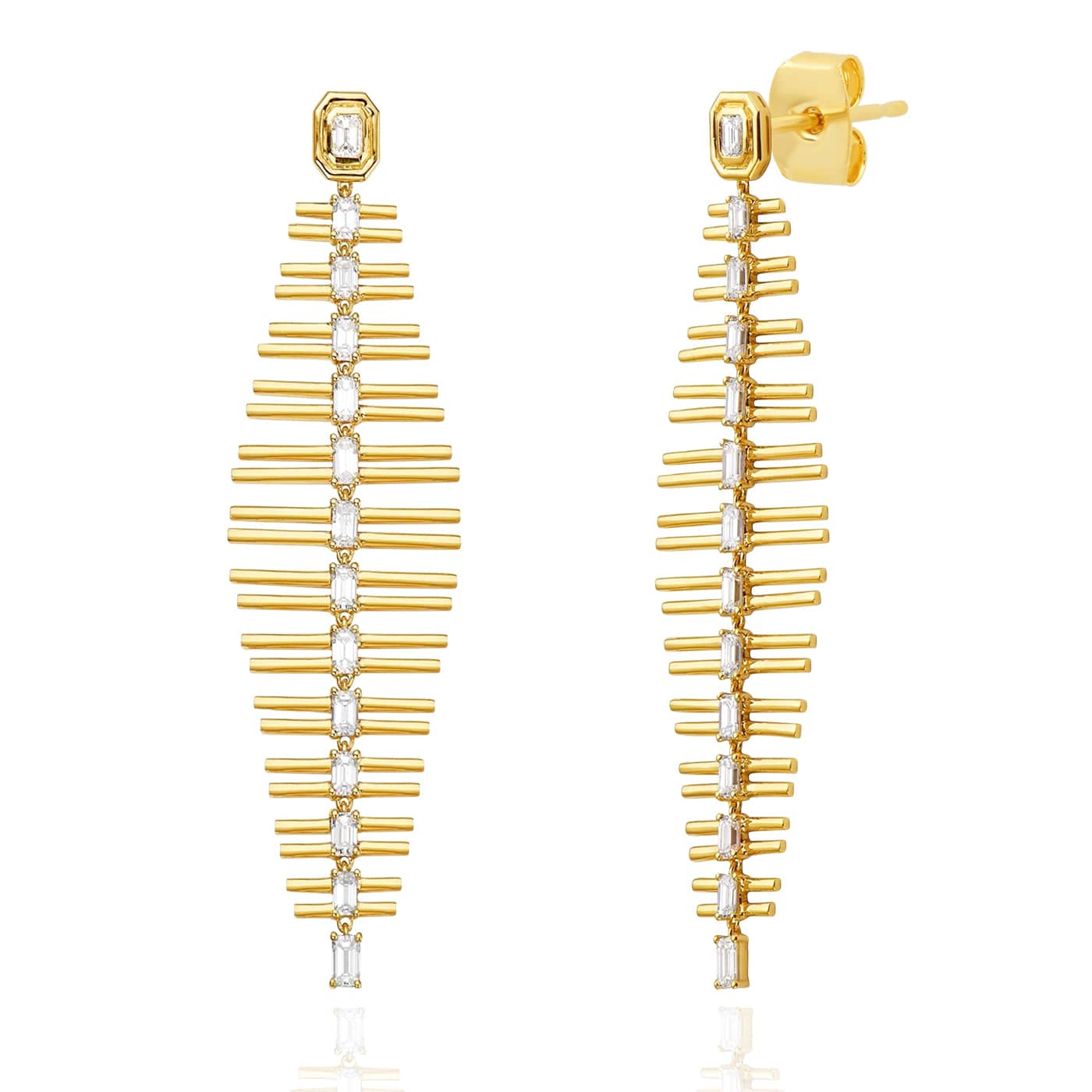 Long Gold Baguette Drop Earrings