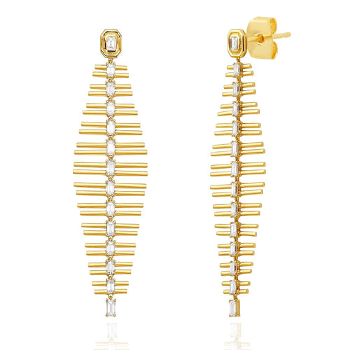 Long Gold Baguette Drop Earrings