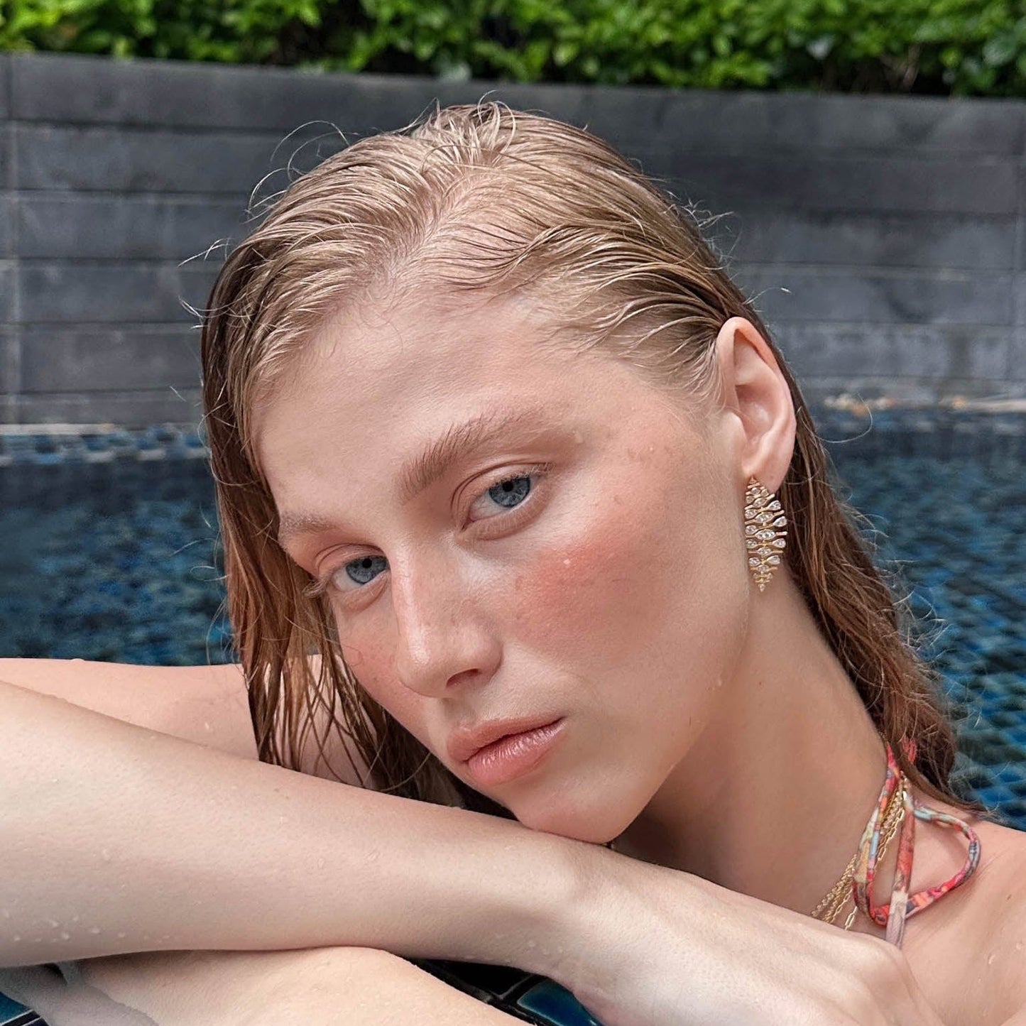 Long Gold Baguette Drop Earrings