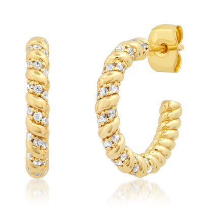 Medium Pave Twist Hoops | 18mm