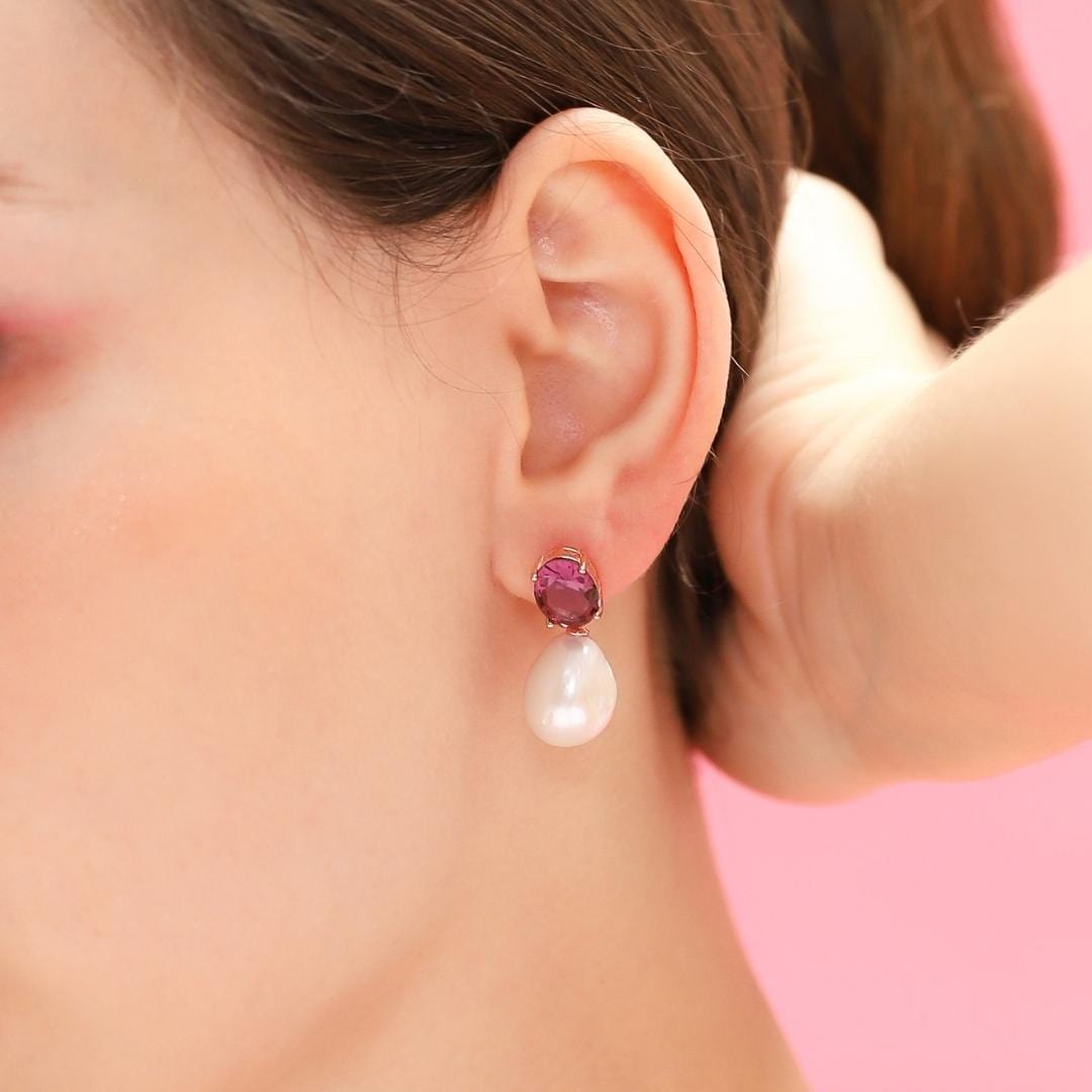 Oval CZ and Pearl Drop Earrings