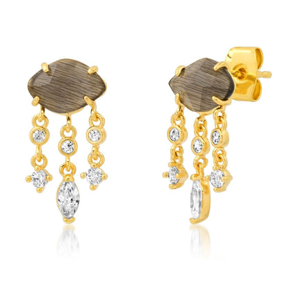 Rose Quartz Studs With CZ Dangles